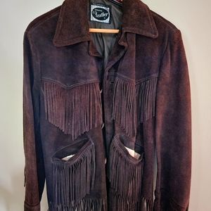 Mens vintage leather suede jacket with fringes
